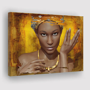 Modern African Lady in Yellow Turban Canvas Prints Wall Art - Painting Canvas, African Art, Home Wall Decor, Painting Prints, For Sale