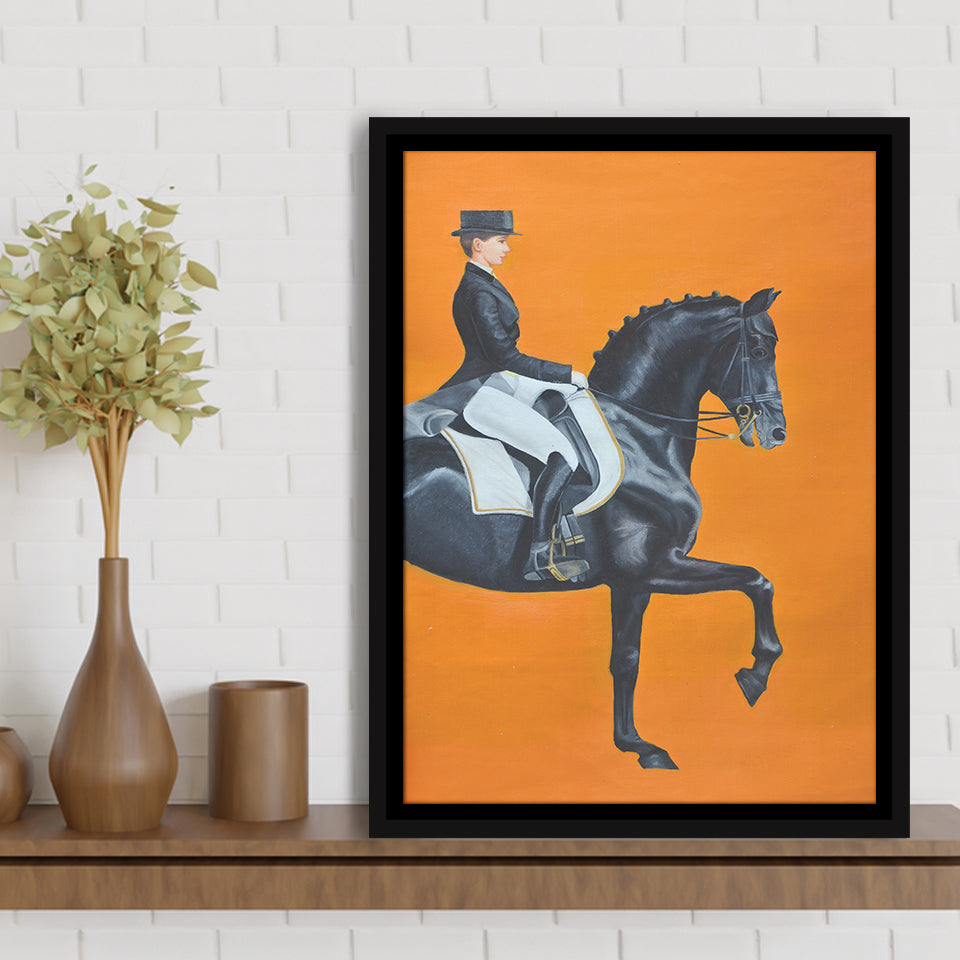 Modern Orange Horse Riding Look At Right Pictures Framed Canvas Prints - Painting Canvas, Wall Art, Framed Art, Home Decor, Prints for Sale