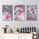 Modern Pink Abstract Floral Canvas Prints 3 Pieces Wall Art Decor - Painting Canvas, Multi Panel, Home Decor