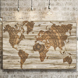 Modern World Map, Wood Style Map Print Canvas Prints Wall Art Home Decor - Painting Canvas, Ready to hang
