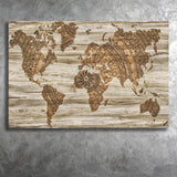 Modern World Map, Wood Style Map Print Canvas Prints Wall Art Home Decor - Painting Canvas, Ready to hang