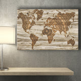 Modern World Map, Wood Style Map Print Canvas Prints Wall Art Home Decor - Painting Canvas, Ready to hang