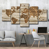Modern World Map, Wood Style Map Print Multi Panels,Canvas Prints Wall Art Home Decor
