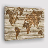 Modern World Map, Wood Style Map Print Canvas Prints Wall Art Home Decor - Painting Canvas, Ready to hang