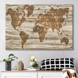Modern World Map, Wood Style Map Print Canvas Prints Wall Art Home Decor - Painting Canvas, Ready to hang