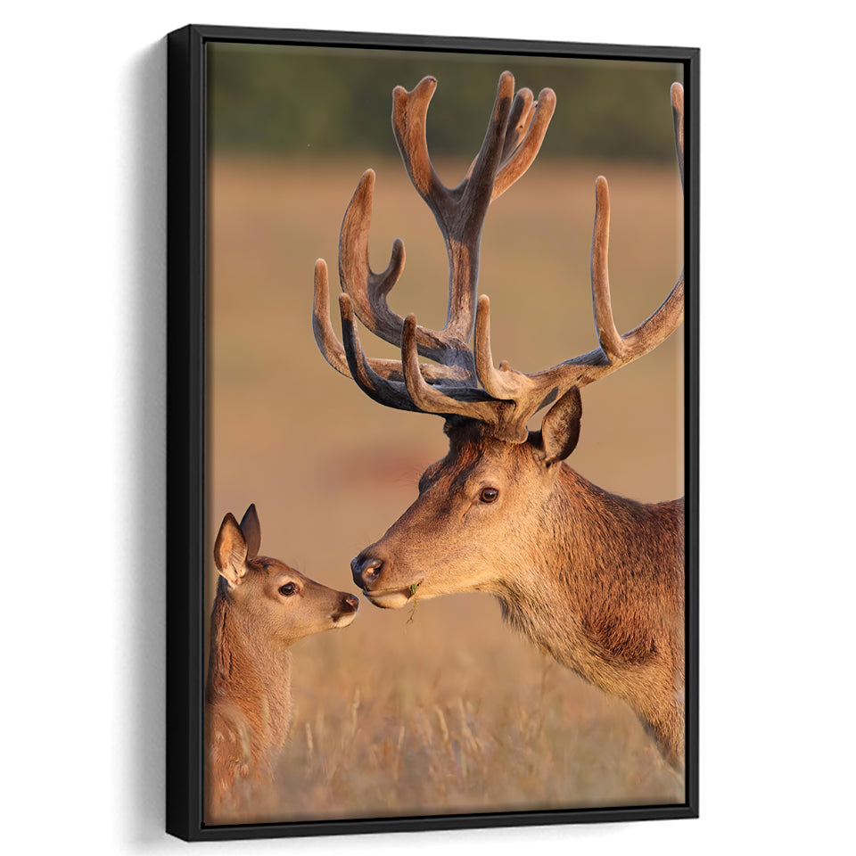 Mom And Son Deer Stag Art Framed Canvas Prints Wall Art - Painting Canvas, Floating Frame, Painting Prints, For Sale