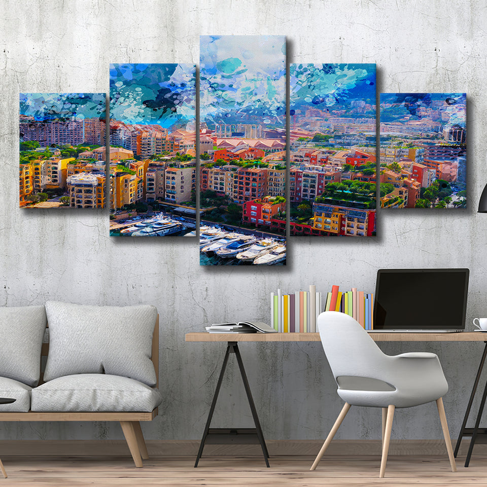 Monaco Wall Art, Monaco, Abstract Monaco Painting, Multi Panels, 5 Pieces, Canvas Prints Wall Art Home Decor