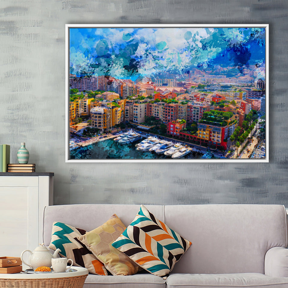 Monaco Wall Art, Monaco, Abstract Monaco Painting, Framed Canvas Prints Wall Art Home Decor,Floating Frame, Ready to Hang