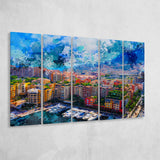 Monaco Wall Art, Monaco, Abstract Monaco Painting, Multi Panels, 5 Pieces B, Canvas Prints Wall Art Home Decor,X Large Canvas