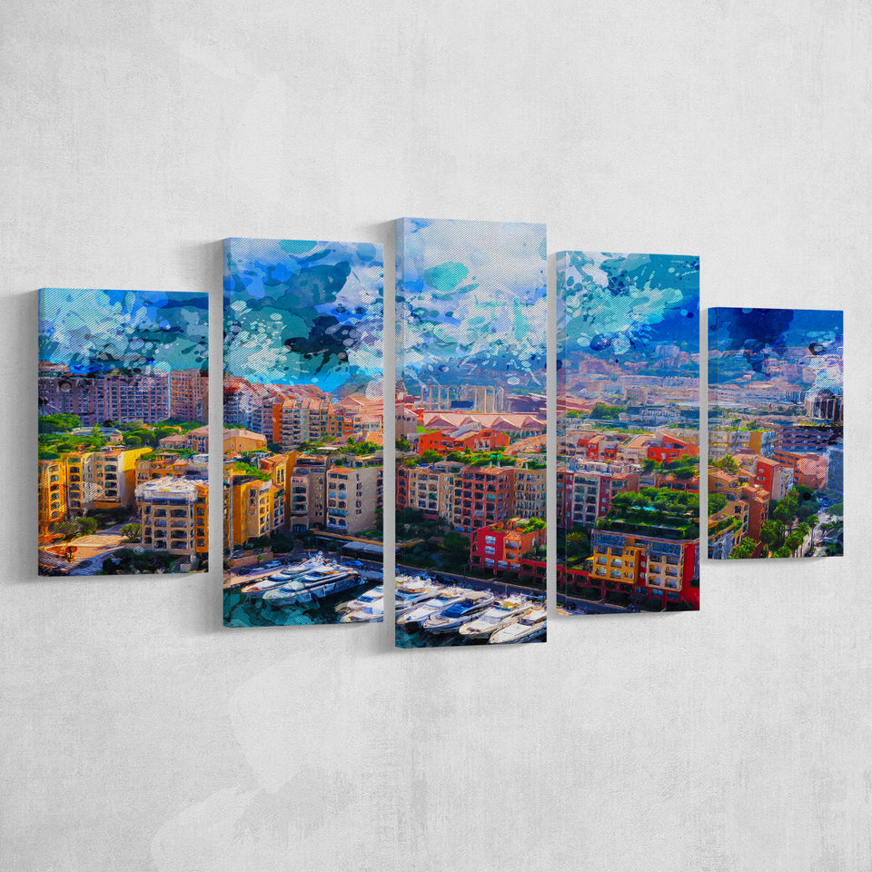 Monaco Wall Art, Monaco, Abstract Monaco Painting, Multi Panels, 5 Pieces, Canvas Prints Wall Art Home Decor