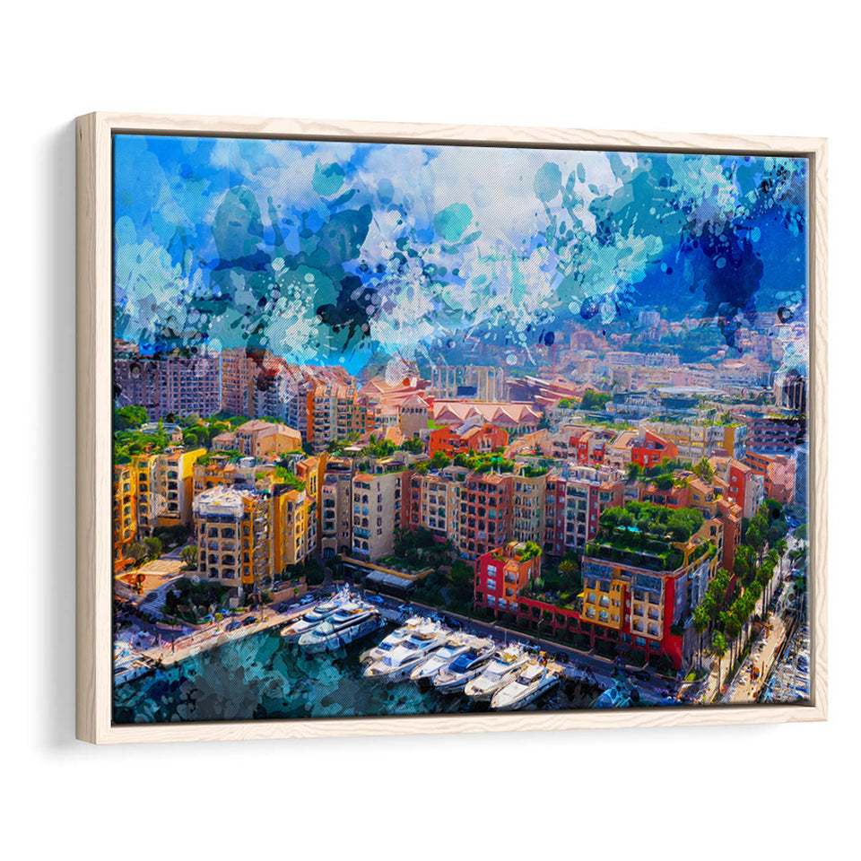 Monaco Wall Art, Monaco, Abstract Monaco Painting, Framed Canvas Prints Wall Art Home Decor,Floating Frame, Ready to Hang
