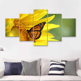 Monarch on a Sunflower 5 Pieces Canvas Prints Wall Art - Painting Canvas, Multi Panels, Wall Decor