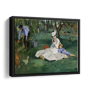 Monet Family In Their Garden By Eduard Manet Framed Canvas Wall Art - Framed Prints, Canvas Prints, Prints for Sale, Canvas Painting