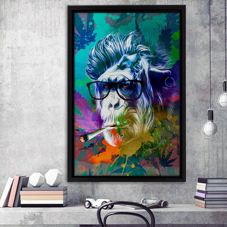 Monkey Smoking Cannabis Graffiti Framed Canvas Prints Wall Art