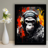 Monkey Wearing Headphone, Gaming Art, Gift For Kids, Painting Art, Framed Art Prints Wall Decor
