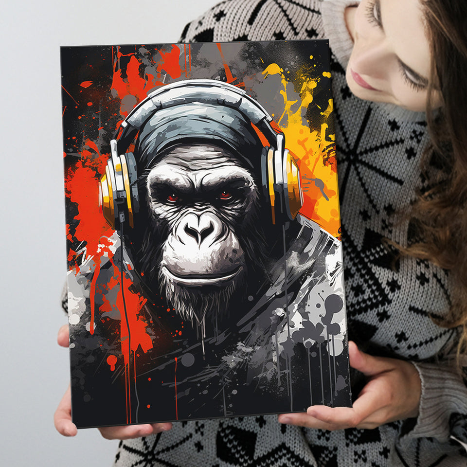 Monkey Wearing Headphone, Gaming Art, Gift For Kids, Painting Art, Canvas Prints Wall Art Home Decor