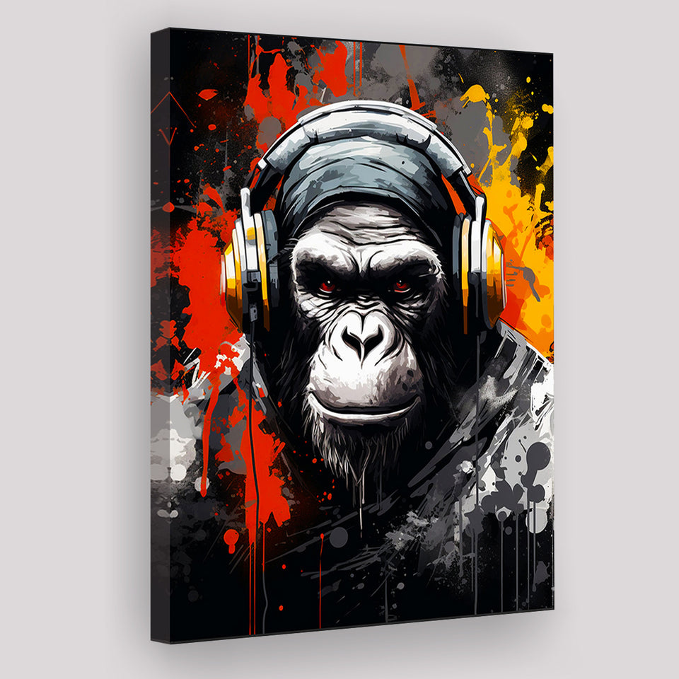 Monkey Wearing Headphone, Gaming Art, Gift For Kids, Painting Art, Canvas Prints Wall Art Home Decor