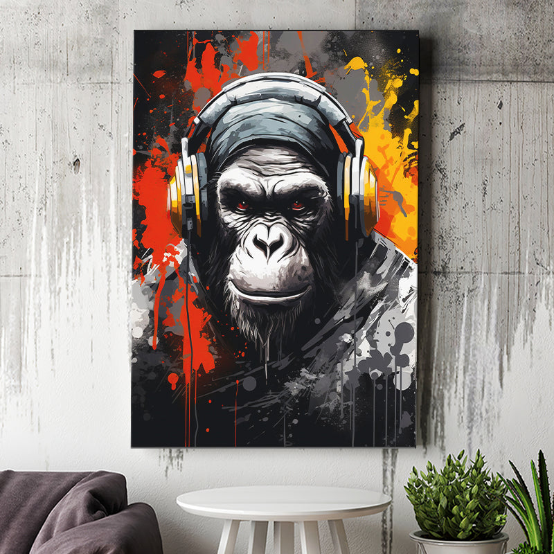 Monkey Wearing Headphone, Gaming Art, Gift For Kids, Painting Art, Canvas Prints Wall Art Home Decor
