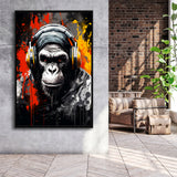 Monkey Wearing Headphone, Gaming Art, Gift For Kids,Framed Canvas Prints,Floating Frame, Wall Art Home Decor