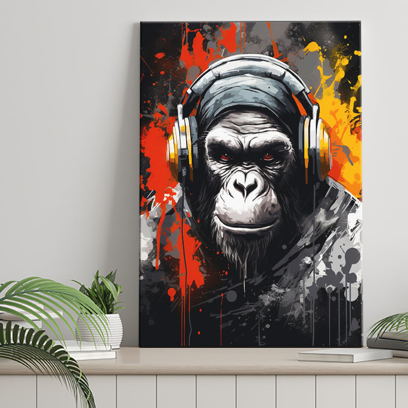 Monkey Wearing Headphone, Gaming Art, Gift For Kids, Painting Art, Canvas Prints Wall Art Home Decor