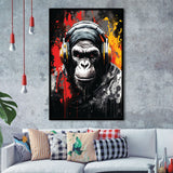 Monkey Wearing Headphone, Gaming Art, Gift For Kids, Painting Art, Framed Art Prints Wall Decor