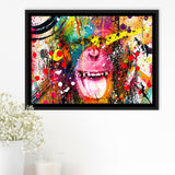 Monkey Colorfull Street Art Banksy Style Framed Canvas Prints Wall Art Home Decor - Painting Canvas, Black Frame, Framed Picture