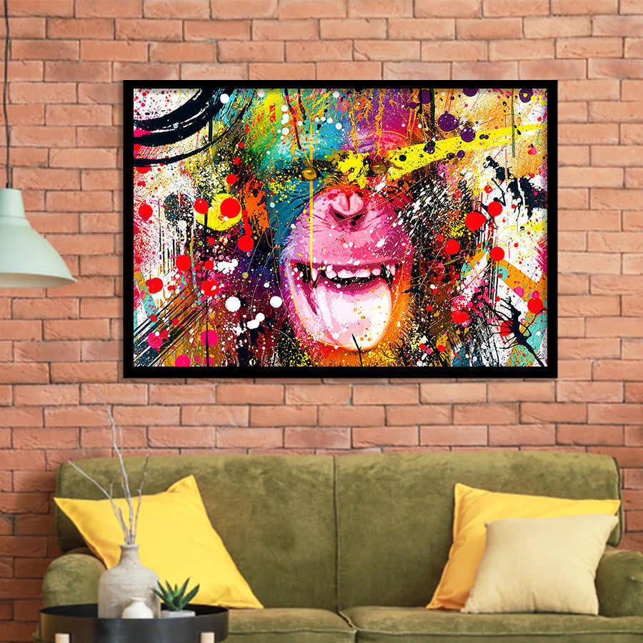 Monkey Colorfull Street Art Canvas Banksy Style Framed Art Prints Wall Decor - Painting Art,Framed Picture,For Sale