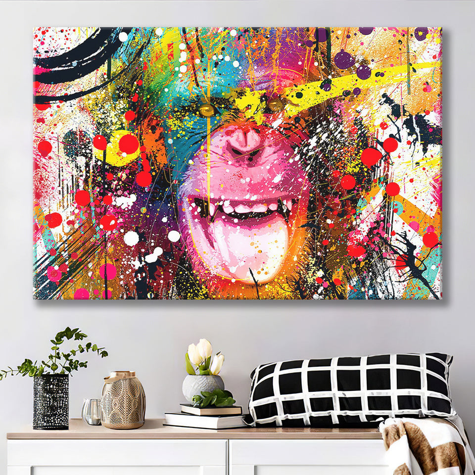 Monkey Colorfull Street Art Canvas Banksy Style Landscape Canvas Prints Wall Art Home Decor - Painting Canvas, Ready to hang