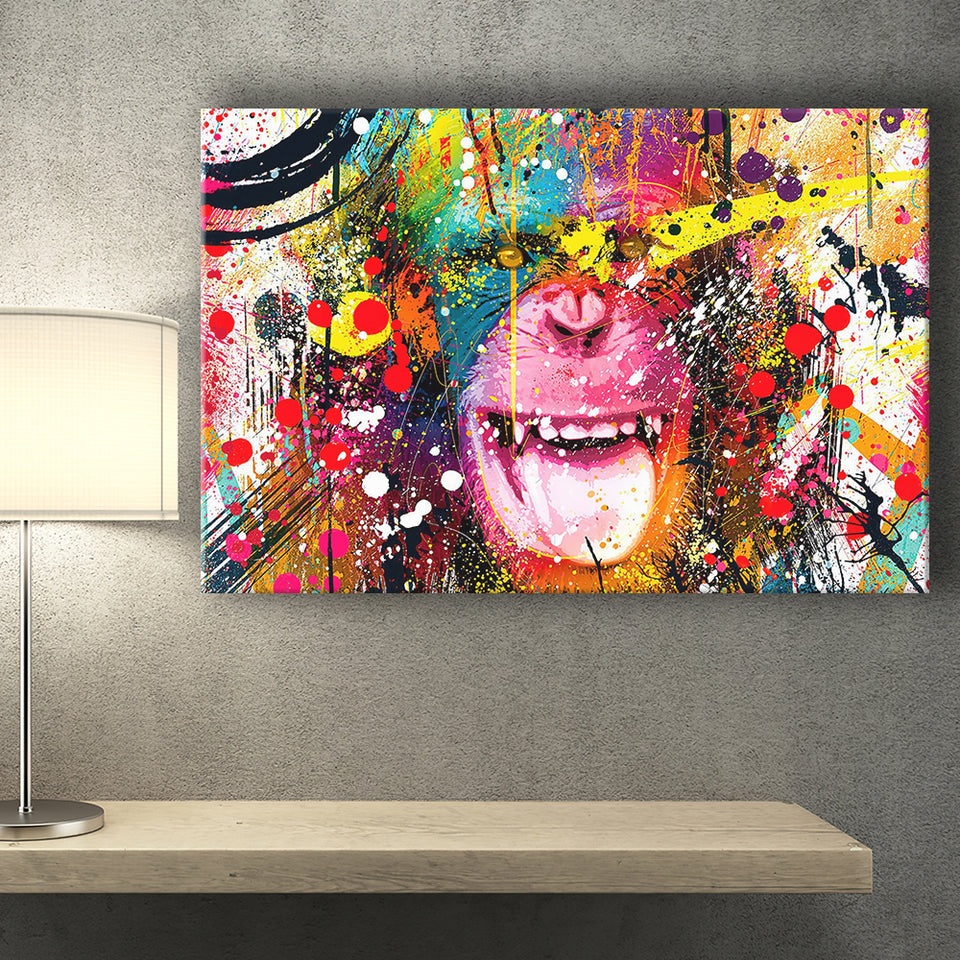 Monkey Colorfull Street Art Canvas Banksy Style Landscape Canvas Prints Wall Art Home Decor - Painting Canvas, Ready to hang