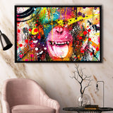 Monkey Colorfull Street Art Banksy Style Framed Canvas Prints Wall Art Home Decor - Painting Canvas, Black Frame, Framed Picture
