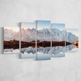 Mont Blanc France Highest Mountain Alps Europe Stunning Picture 5 Piece Canvas Prints Wall Art Decor, Multi Panels