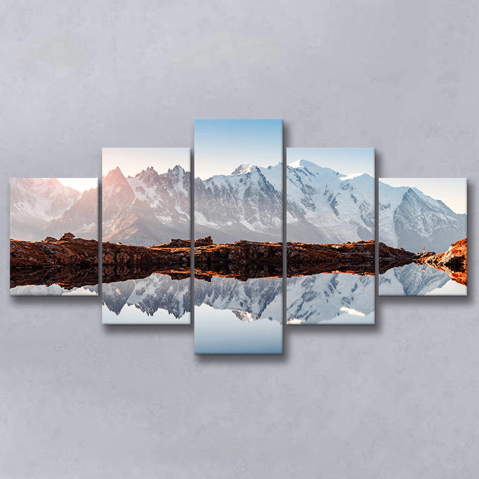 Mont Blanc France Highest Mountain Alps Europe Stunning Picture 5 Piece Canvas Prints Wall Art Decor, Multi Panels