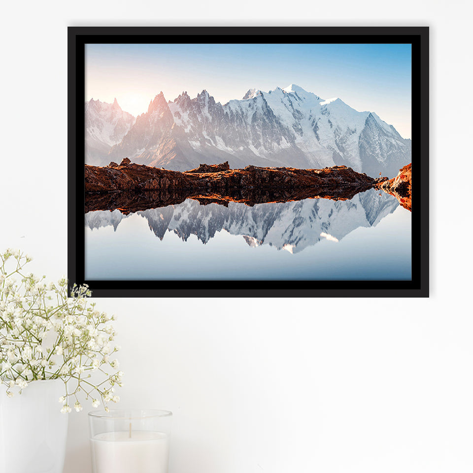 Mont Blanc France Highest Mountain Alps Europe Stunning Picture Framed Canvas Prints Wall Art Decor, Framed Picture