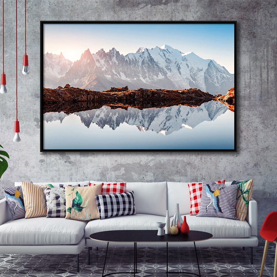 Mont Blanc France Highest Mountain Alps Europe Stunning Picture Framed Canvas Prints Wall Art Decor, Framed Picture
