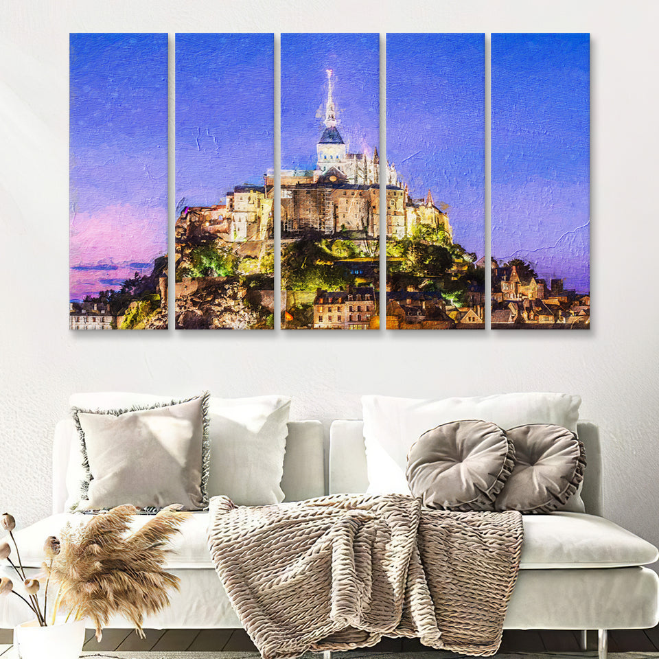Mont Saint Michel in France Island Fortress 5 Piece B Canvas Prints Wall Art Decor - Painting Canvas, Multi Panels