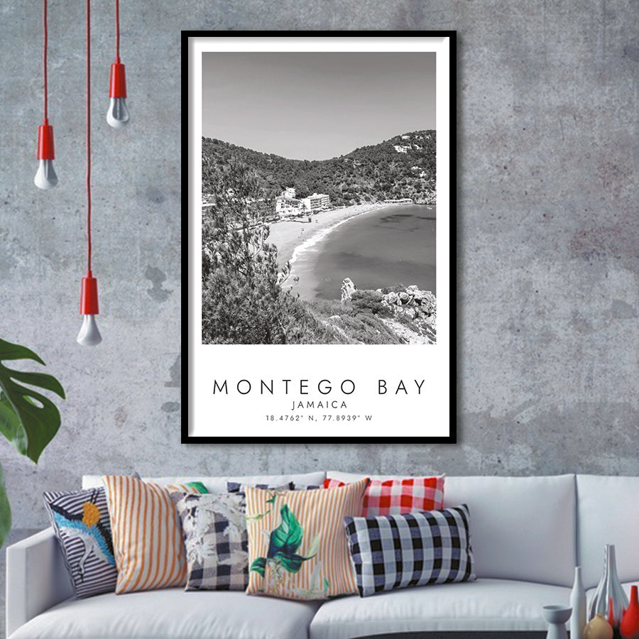 Montego Bay Jamaica Black And White Art Framed Art Prints Wall Art Decor, Framed Picture