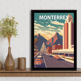 Monterrey Mexico Retro Art Print, Large Canvas, Framed Canvas Print Wall Art Home Decor, Floating Frame