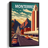 Monterrey Mexico Retro Art Print, Large Canvas, Framed Canvas Print Wall Art Home Decor, Floating Frame