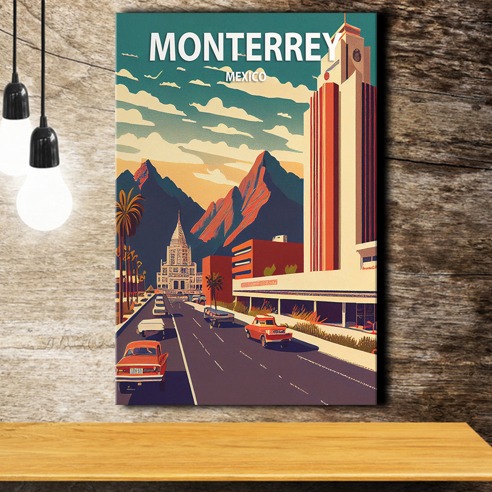 Monterrey Mexico Retro Art Print ,City Art Print, Large Canvas, Canvas Print Wall Art Home Decor