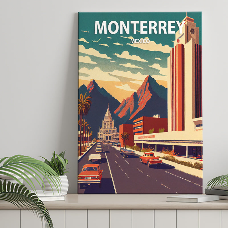 Monterrey Mexico Retro Art Print ,City Art Print, Large Canvas, Canvas Print Wall Art Home Decor