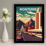 Monterrey Mexico Retro Art Print, City Art Print, Framed Art Print Wall Art Home Decor, Framed Picture
