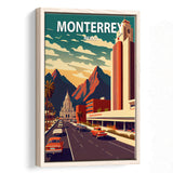 Monterrey Mexico Retro Art Print, Large Canvas, Framed Canvas Print Wall Art Home Decor, Floating Frame