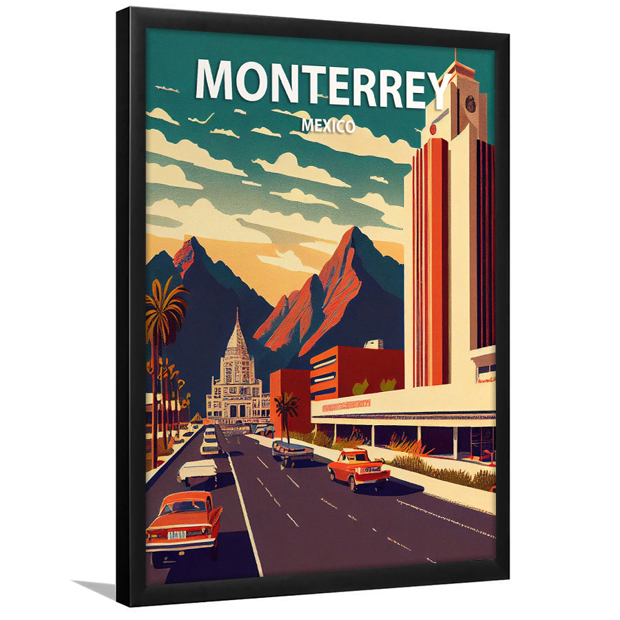 Monterrey Mexico Retro Art Print, City Art Print, Framed Art Print Wall Art Home Decor, Framed Picture