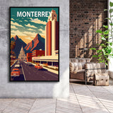 Monterrey Mexico Retro Art Print, Large Canvas, Framed Canvas Print Wall Art Home Decor, Floating Frame