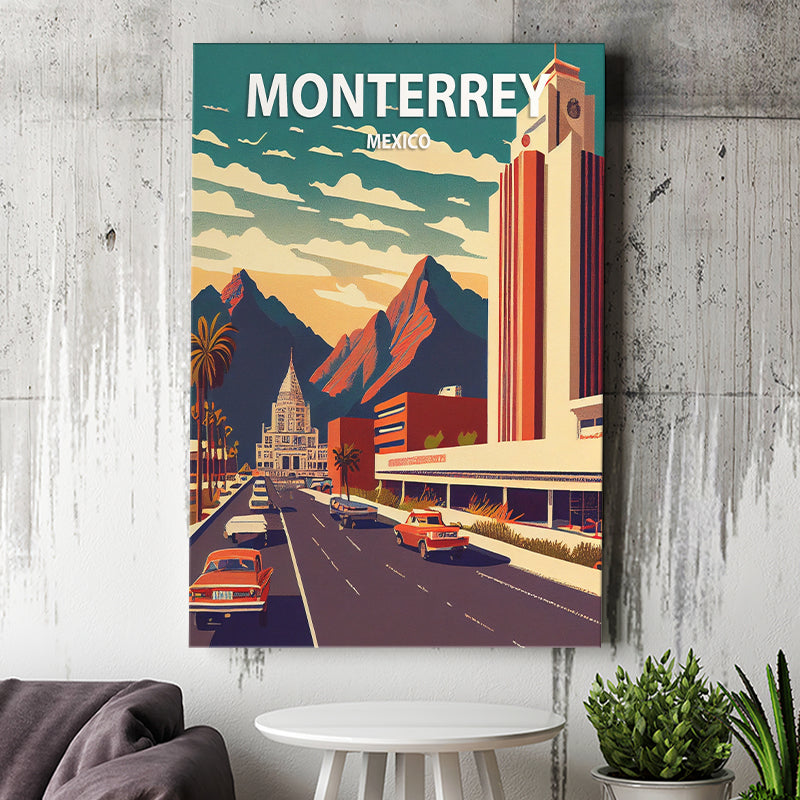 Monterrey Mexico Retro Art Print ,City Art Print, Large Canvas, Canvas Print Wall Art Home Decor