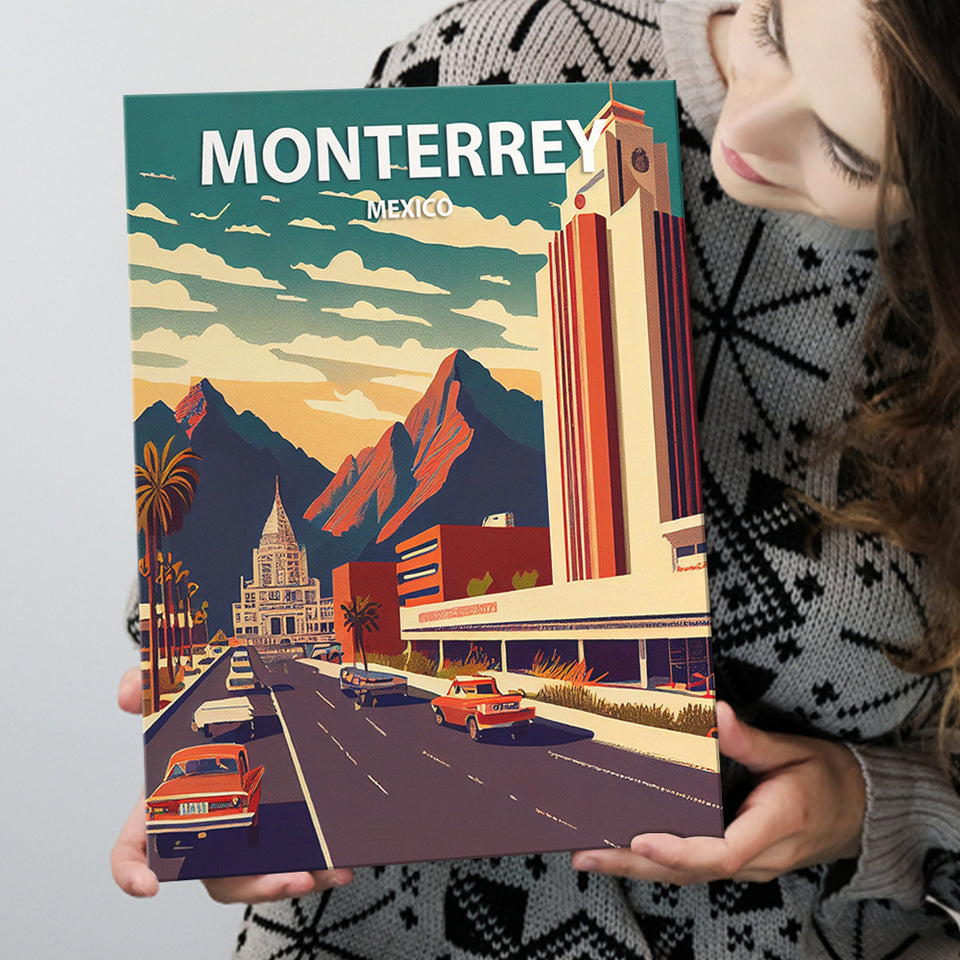 Monterrey Mexico Retro Art Print ,City Art Print, Large Canvas, Canvas Print Wall Art Home Decor
