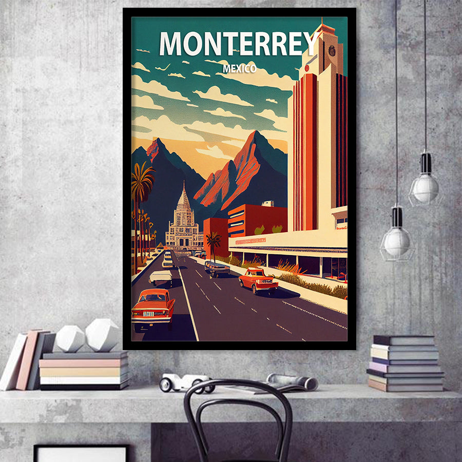 Monterrey Mexico Retro Art Print, City Art Print, Framed Art Print Wall Art Home Decor, Framed Picture