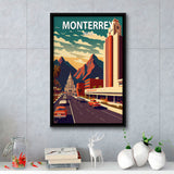 Monterrey Mexico Retro Art Print, Large Canvas, Framed Canvas Print Wall Art Home Decor, Floating Frame