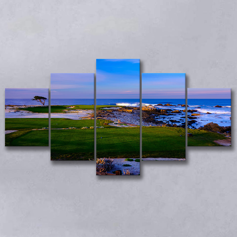 Monterrey Peninsula Country Club, Dunes Course Hole 14, Pebble Beach, California, 5 Panels Canvas Prints Wall Art Decor