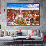 Montpelier Vermont Usa Town Skyline Autumn City Art Watercolor Framed Canvas Prints Wall Art Home Decor,Floating Frame